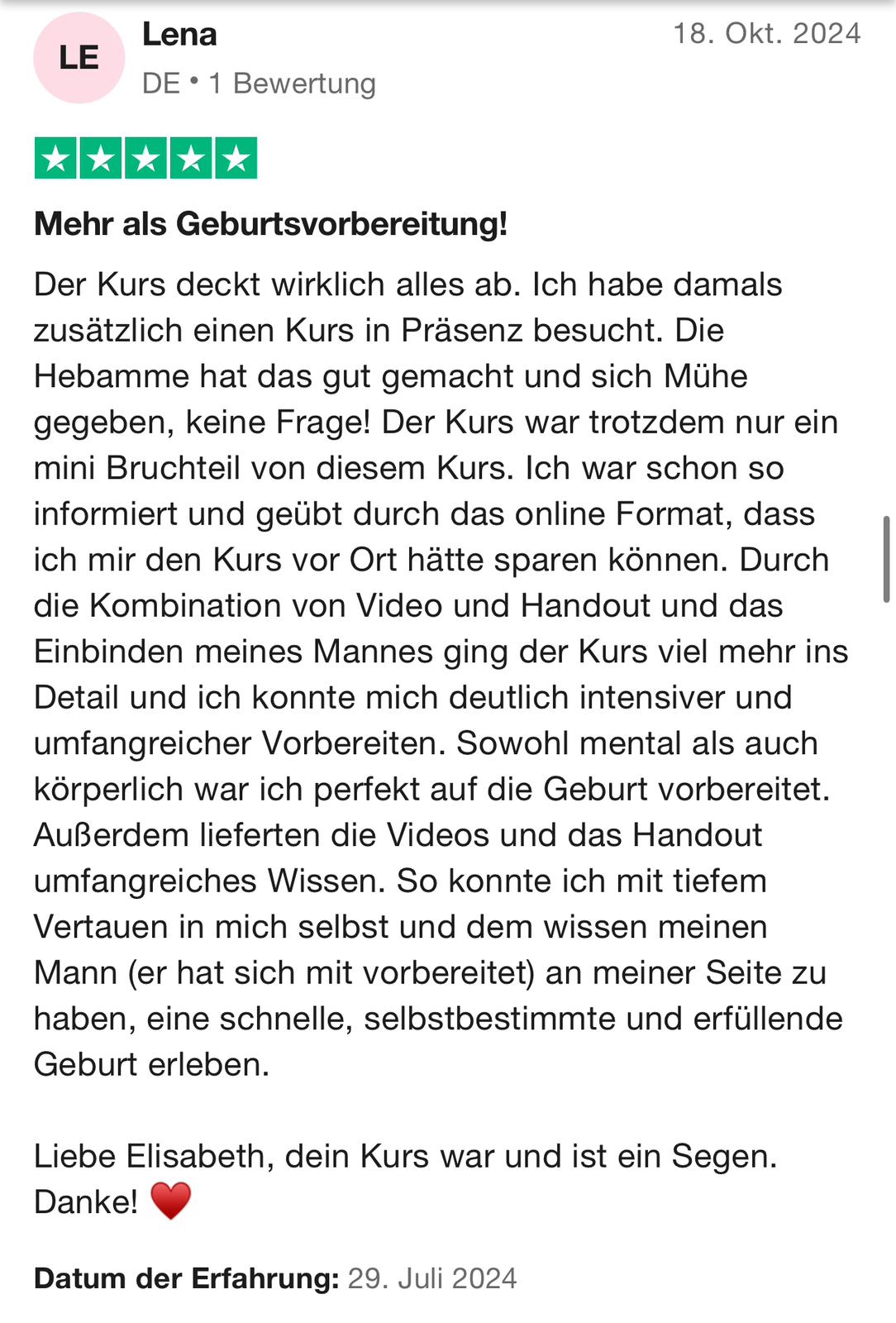 Feedback einer Teilnehmerin